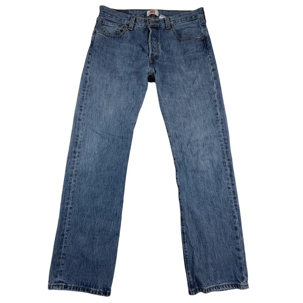 Levis 501 Original Straight Leg Jeans Medium Wash Blue Cotton W34 L32 Mens